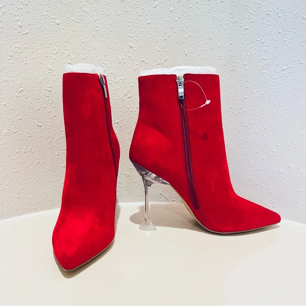 Nine West Tonight Red Suede Pointed Toe Heel Booties Size 7 NEW